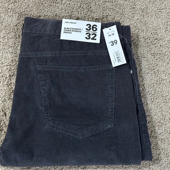 NWT Men's Joe Fresh Charcoal Grey Cords 36 x 32 Slim Straight Fit - Picture 1 of 2